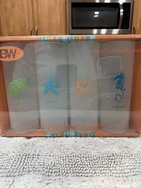 Set of Four Frosted Acrylic Cooler Glasses with Sea Motifs